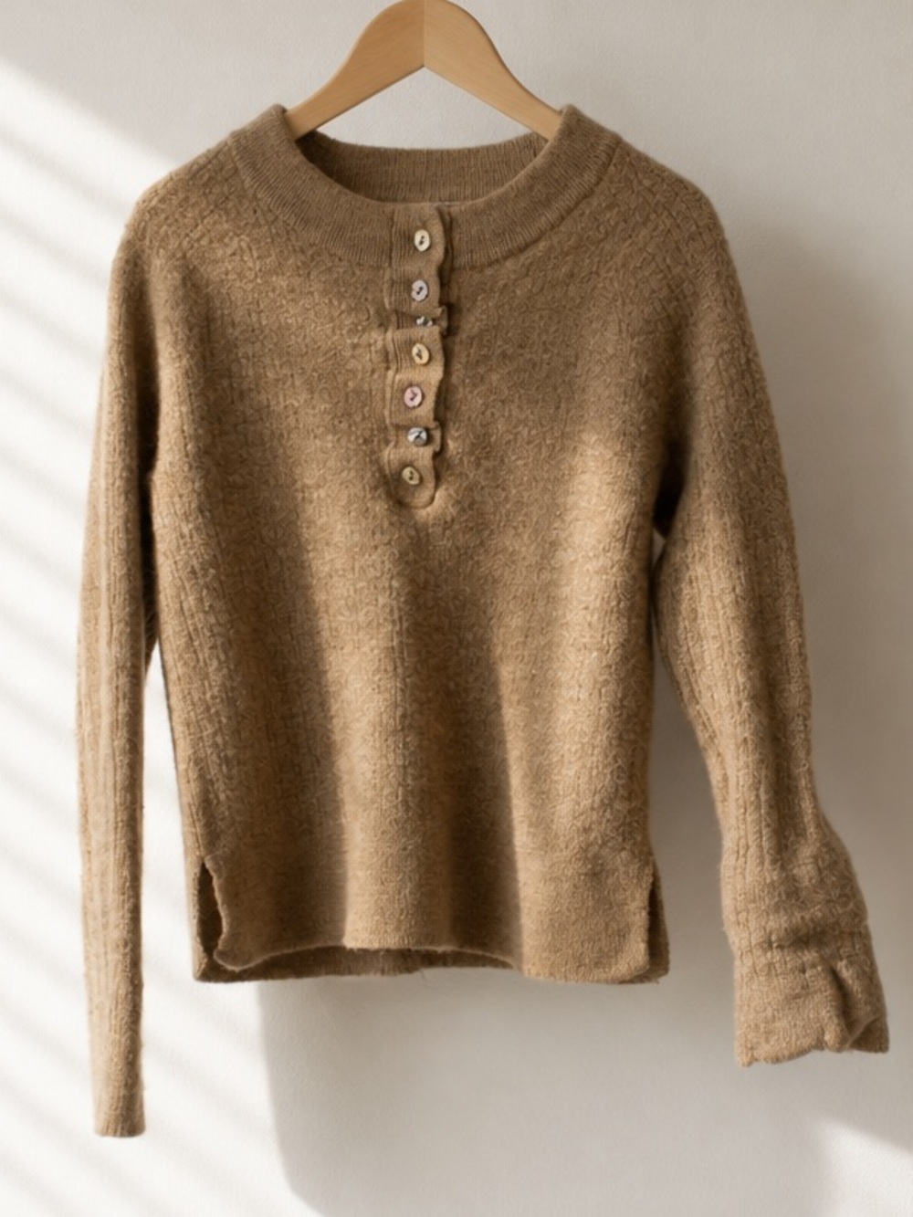 💥 Max Studio Tan Merino Wool Button Henley Sweater XS-S Kids 3T 4T